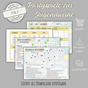 Jugendweihe Spiele zum Ausdrucken – 4 Partyspiele inkl Kinder Rätsel | Stadt Land Jugendweihe, Begriffe raten, Kreuzworträtsel | Jugendweihe