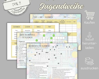 Jugendweihe Spiele zum Ausdrucken – 4 Partyspiele inkl Kinder Rätsel | Stadt Land Jugendweihe, Begriffe raten, Kreuzworträtsel | Jugendweihe