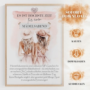 Gutschein für Mädelsabend | Beste Freundin Geschenk | PDF Download | Gutschein Zeit statt Zeug | Gemeinsame Zeit Geschenk | Erlebnis DIY