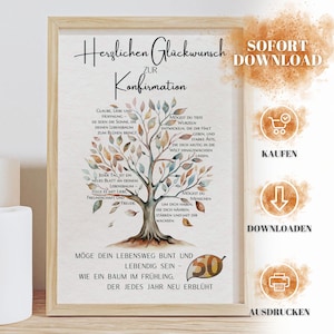 Geldgeschenk Konfirmation, PDF/JPG zum Download, Lebensbaum Poster zum Ausdrucken | Konfirmationsgeschenk digital | Segenswünsche christlich