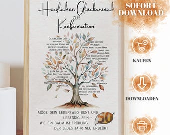 Cash gift for confirmation, PDF/JPG download, Tree of Life poster for printing | Digital confirmation gift | Christian blessings