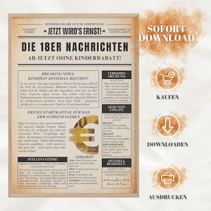 Cash gift for 18th birthday | Giving money for 18th birthday | Funny cash gift for 18th birthday – Instant download in newspaper style!