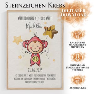 Regalo in denaro per la nascita | personalizzato con nome e data | Regalo in denaro per la nascita | Segno zodiacale | Download digitale | Regalo in denaro per la nascita