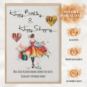 Geldgeschenk Geburtstag Shopping| Geldgeschenk für Freundin, Tochter, Mutter | Shopping | PDF Geldgeschenk | Gutschein Geld | Download