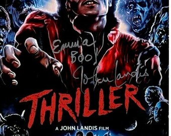 John landis autographed signed w/ thriller michael jackson photograph - to emma