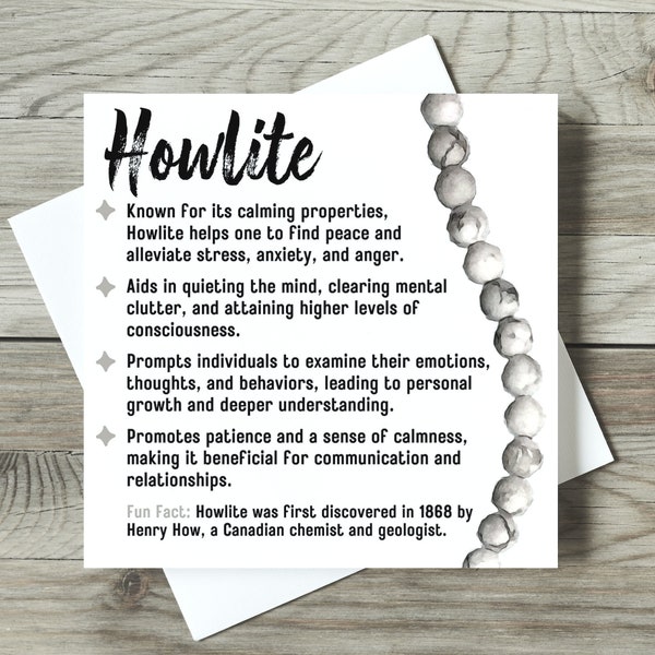 Watercolor Howlite Meaning Card for Makers, Gemstone Meaning Card, Crystal Meaning Card, Watercolor Gemstone Cards