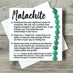 Carte de signification de malachite d’aquarelle pour des créateurs, carte de signification de pierre précieuse, carte de signification de cristal, cartes de pierre précieuse d’aquarelle