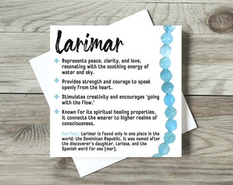 Watercolor Larimar Meaning Card for Makers, Gemstone Meaning Card, Crystal Meaning Card, Watercolor Gemstone Cards