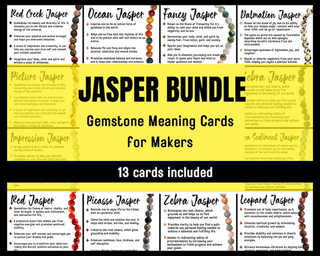 Bundle Watercolor Jasper Meaning Card for Makers, Jasper Info Cards