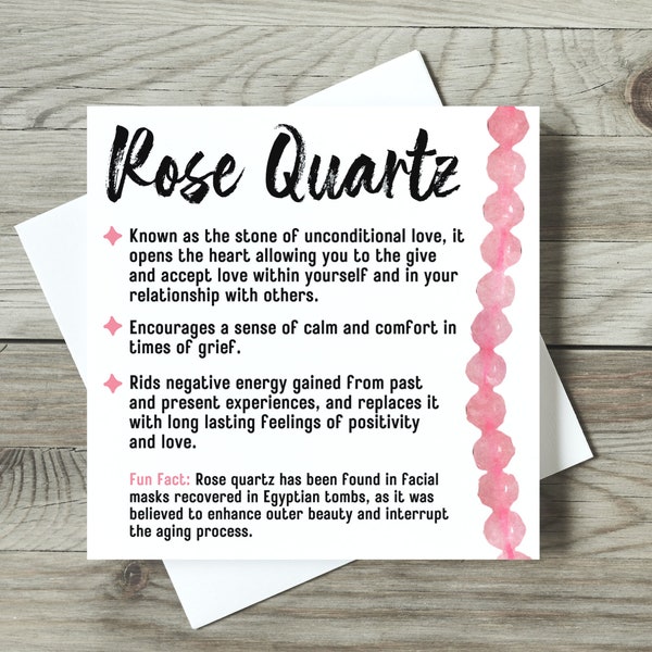 Watercolor Rose Quartz Meaning Card for Makers, Gemstone Meaning Card, Crystal Meaning Card, Watercolor Gemstone Cards