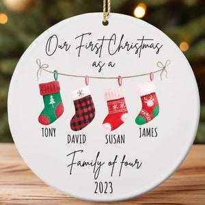 Family of Four Ornament, Family of 4 Ornament Personalized, Family of Four Christmas Ornament, Personalized Baby&#39;s First Christmas Ornament