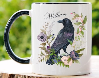 PERSONALIZED Raven Crow Mug, Raven Gift, Crow Gifts, Gothic Mug, Raven Gifts, Black Bird, Bird Lover Gifts, Crow Gift, Raven Gifts, Coffee