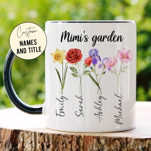 Mimi&#39;s Garden Mug with Personalized Birth Flowers - Grandma Birthday Gift - Custom Title - Mothers Day Gift - Unique Gift