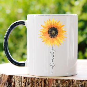 Personalized Sunflower Mug, Sunflower Mug For Sunflower Lovers Christmas Gift, Sunflower Cup, Sunshine Mug, Sunflower Mugs For Women