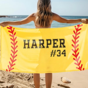 Personalized Softball Beach Towel, Softball For Girls Boys, Softball Pool Towel, Softball Team Gifts, Softball Player Gift, Softball Towel