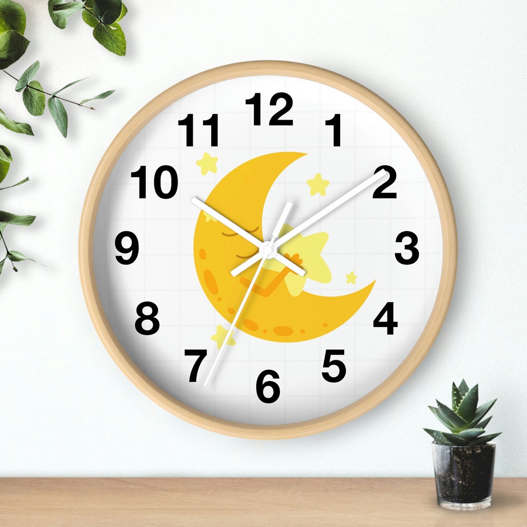 Moon and Stars Baby Wall Clock Kids Decorative Clock Nursery Etsy