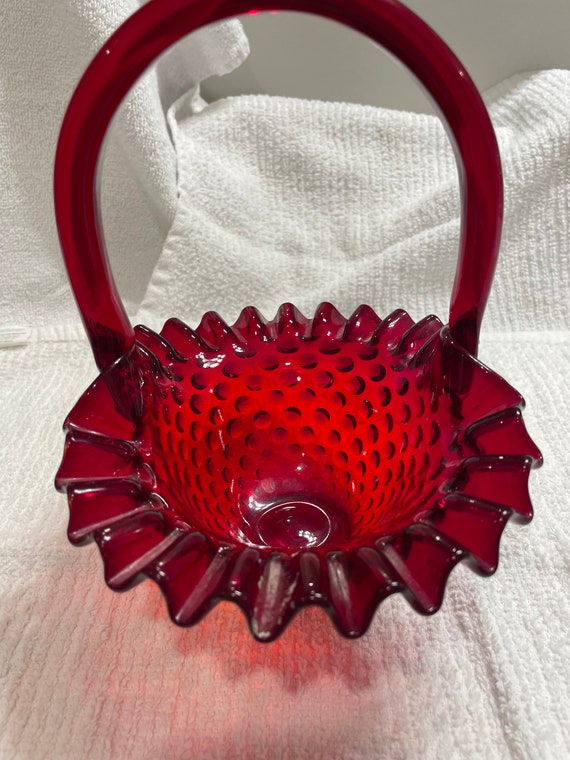 Vintage Fenton Ruby Red Glass Basket With Handle Etsy