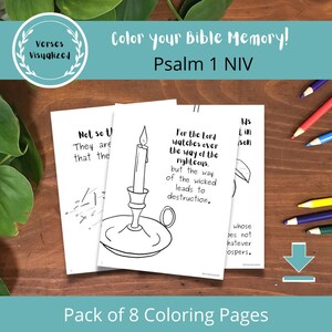 Psalm 1 NIV, Pack of 8 Coloring Pages Printable Christian Coloring Book, Kid's Bible Memory ...