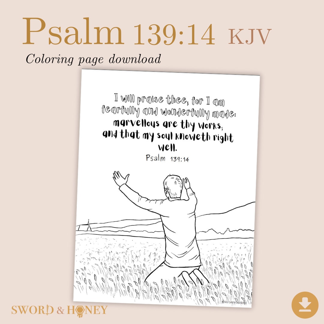Bible Verse Coloring Page, Psalm 139:14, KJV, Printable Christian Kid's ...