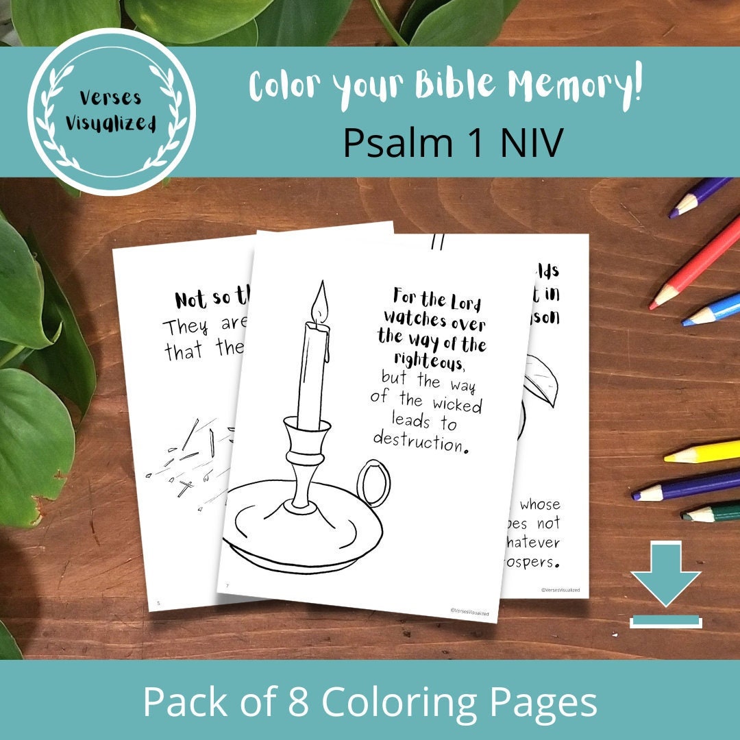 Psalm 1 NIV Pack Of 8 Coloring Pages Printable Christian Coloring Book psalm-23-niv-powerful-bible-verses