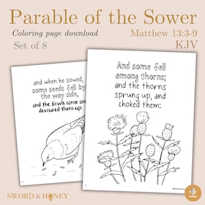 KJV Parable of the Sower Coloring Pages, Christian Kids Bible Memory Activity, Bible Coloring Sheets, Sunday School, Homeschool Printable