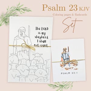 KJV Psalm 23 Memorization Set, Flashcards and Coloring Pages, Bible Illustrations for Christian Kids Scripture Memory, Sunday School