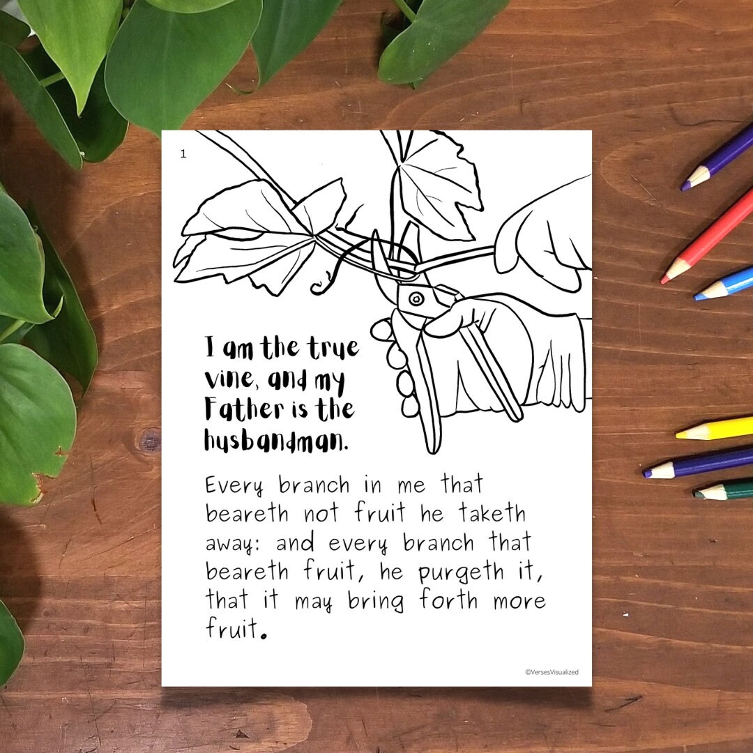 John 15: 1-8 KJV, Vine and Grapes Coloring Page, Printable Christian ...