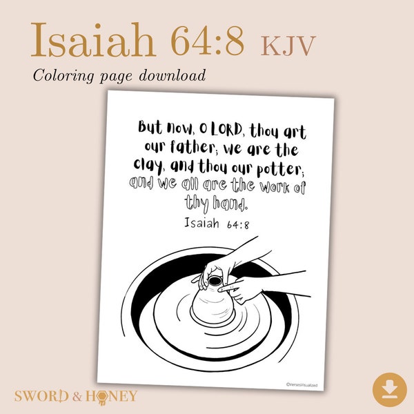 Bible Verse Coloring Page, Potter, Pottery Wheel, KJV, Printable Christian Kid's Activity, Isaiah, Sanctity of Life, Praise, Sunday School