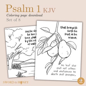 KJV Psalm 1 Coloring Pages, KJV Bible Verse Coloring Sheets, Christian Kids Bible Memory Activity, Homeschool Printable, Sunday School Craft
