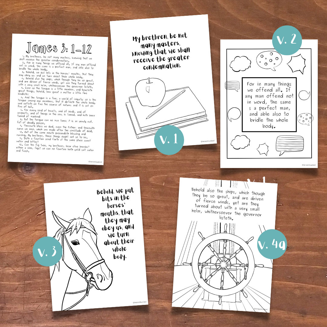 Bible Verse Pack of 10 Coloring Pages! James 3:1-12, KJV, Printable ...