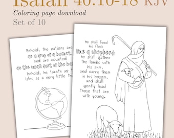 Bible Verse Pack of 10 Coloring Pages! Isaiah 40:10-18, KJV, Printable Christian Coloring Book, Kid's Bible Memory Coloring, Downloadable