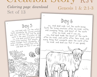 Creation Story Coloring Pages KJV: Kid's Bible (Digital Download)