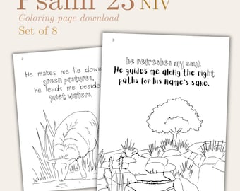 Psalm 23 NIV, Bible Verse Coloring Pages, Shepherd's Psalm, Printable Christian Coloring Book, Kid's Bible Memory Coloring, Downloadable