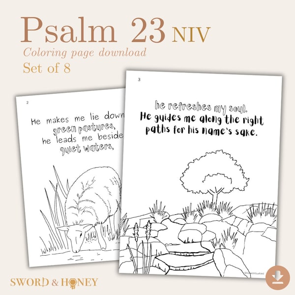 Psalm 23 NIV, Bible Verse Coloring Pages, Shepherd's Psalm, Printable Christian Coloring Book, Kid's Bible Memory Coloring, Downloadable