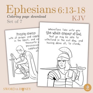 The Armour of God Pack of 8 Coloring Pages! KJV, Printable Christian Coloring Book, Kid's Bible Memory Coloring, Downloadable Bible Verse