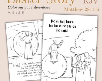 Easter Coloring Pages! Empty Tomb, Resurrection, Bible Verse, KJV, Printable Christian Coloring Book, Kid's Bible Memory Coloring