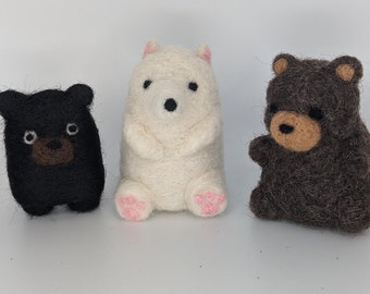 Needle felted - Goofy Trio of Bears - 100% Wool