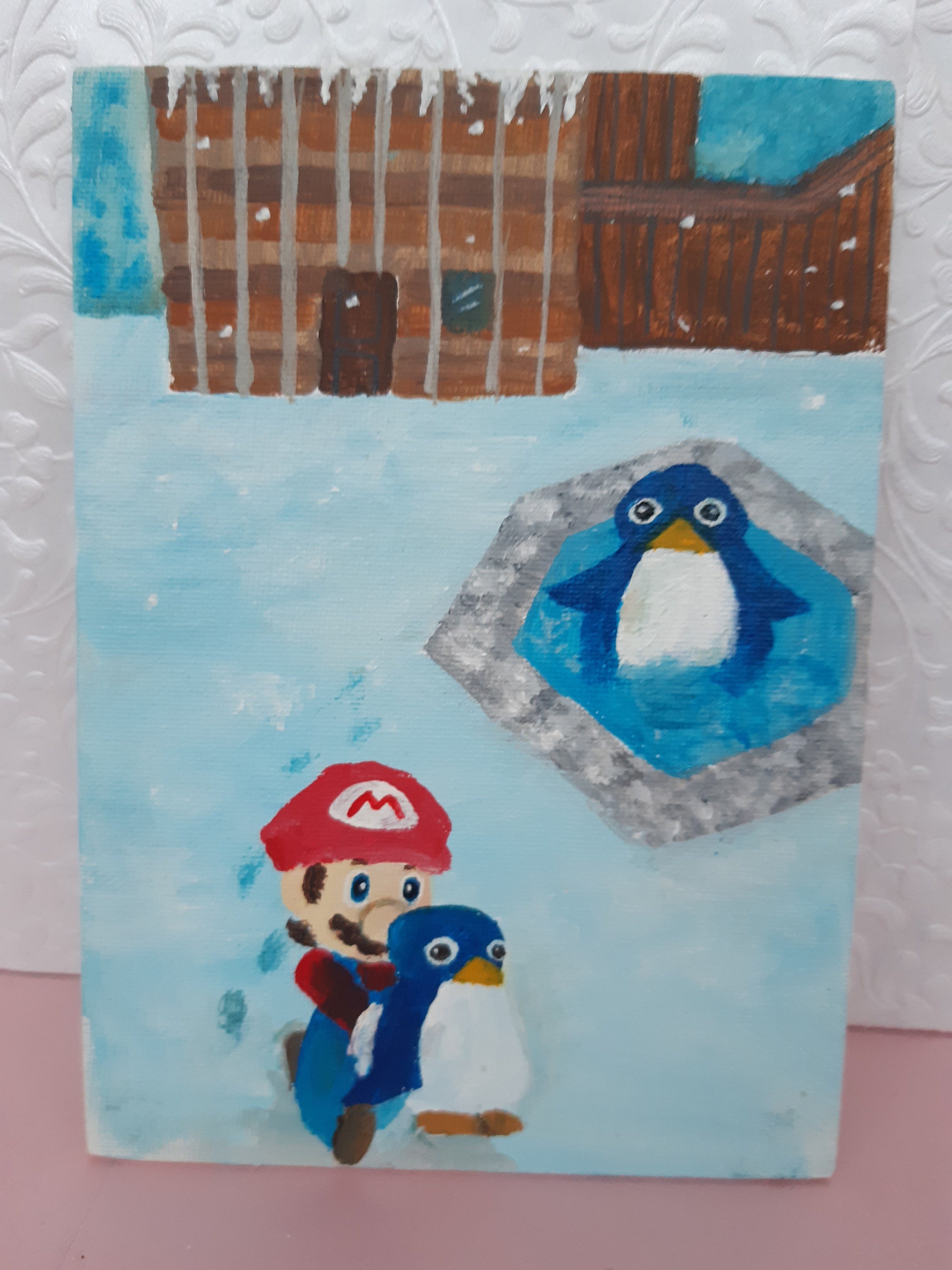 Super Mario 64 Diorama Cube: Baby Penguin - Video Game Room Decoration