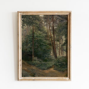 Vintage Forest Oil Painting Downloadable Art, Antique Oil Painting Print, Rustic Forest Landscape Printable Wall Art