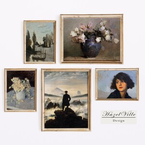 Light Academia Aesthetic, 5 piece Wall Art, Antique Oil Painting, Floral Paintings, Vintage Artwork, Printable Wall Art, Gallery Wall