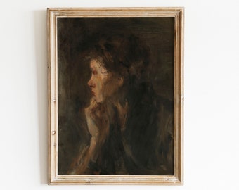 Vintage Woman Portrait Painting, Antique Woman Portrait Oil Painting, Silhouette of a Woman Digital Download