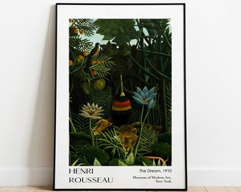 Henri Rousseau Exhibition Poster, The Dream, Exotic Forest Gallery Wall Art Print, Jungle Home Decor Digital Downloads