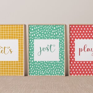 Let’s Just Play, Playroom, Colorful Toy Room PosterWall Art, Set of 3 Art Prints, Let&#39;s Play Set Digital Downloads