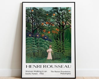 Henri Rousseau, Art Exhibition Poster, Woman Walking in an Exotic Forest, Rousseau Paintings, Jungle Art, Exotic Jungle, Printable Wall Art