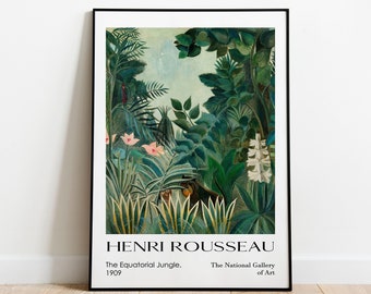 Henri Rousseau, Art Exhibition Poster, The Equatorial Jungle, Exotic Forest Rousseau Paintings, Jungle Art, Exotic Jungle, Digital Downloads