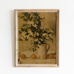 Vintage Still Life Painting, Botanical Antique Oil Painting, Digital Download, Vintage Moody Printable Wall Art