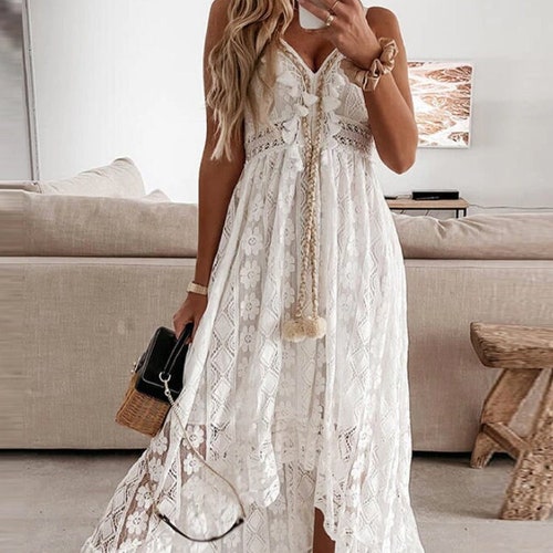 Encaje Blanco Boho Maxi Vestido Beige / Vestido de Fiesta - Etsy España Encaje Blanco Boho Maxi Vestido Beige / Vestido de Fiesta - Etsy España