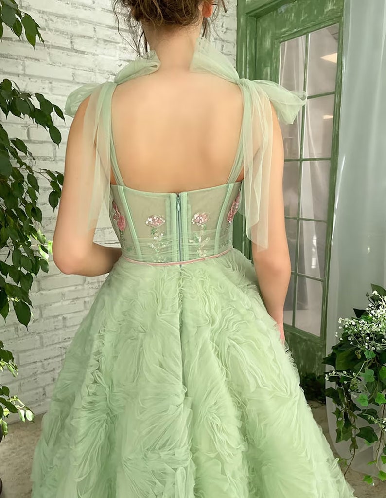 Sage Green Tulle Prom Dress Long Party Gowns Open Back Tulle Etsy