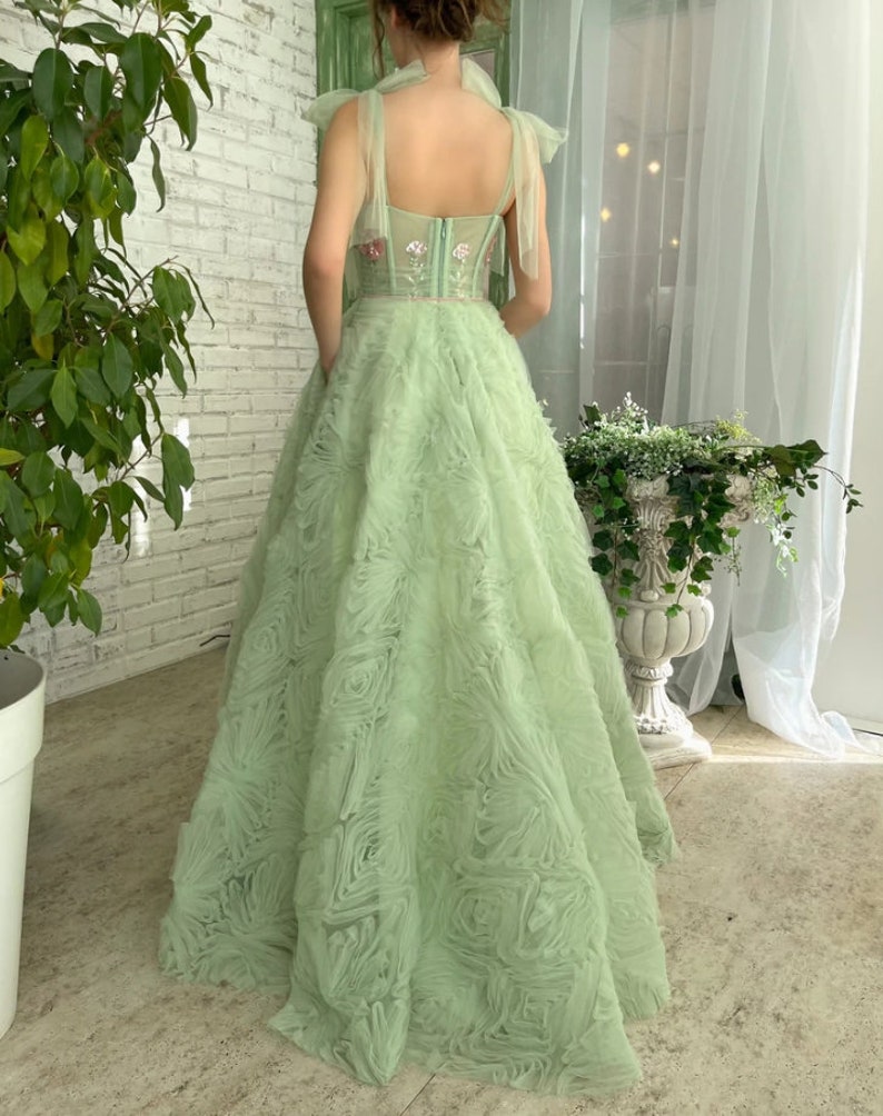 Sage Green Tulle Prom Dress Long Party Gowns Open Back Tulle Etsy