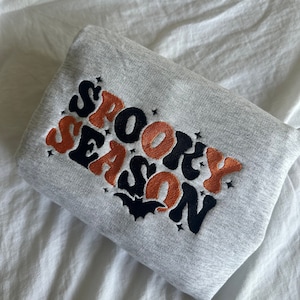 Spooky Season Embroidered Sweatshirt, Halloween Embroidered Crewneck Sweatshirt, Embroidered Adult Sweatshirt, Many Colors